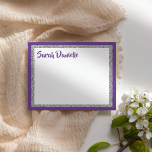 Cartão De Agradecimento Glittery Purple & Silver Obrigado Placa De Nota Si