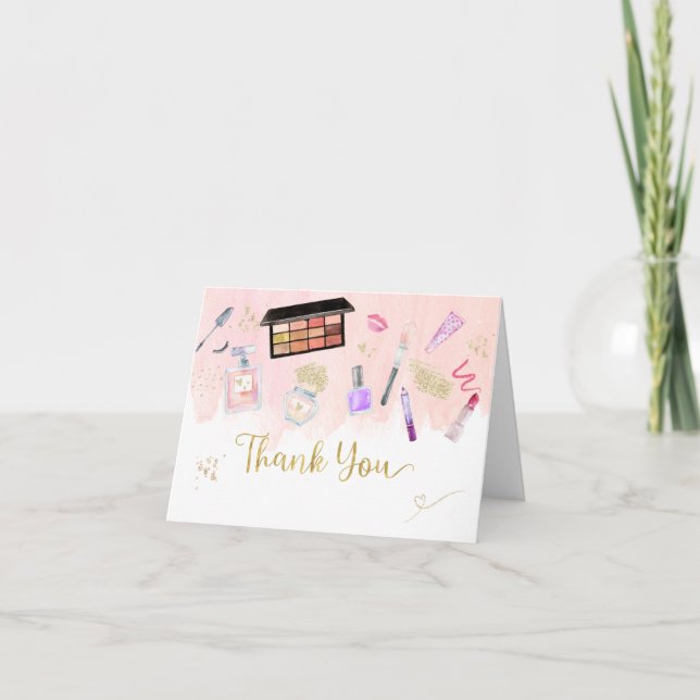 Cartão De Agradecimento Glitz e Glam Pink Dourado Spa Aniversário (Frente)