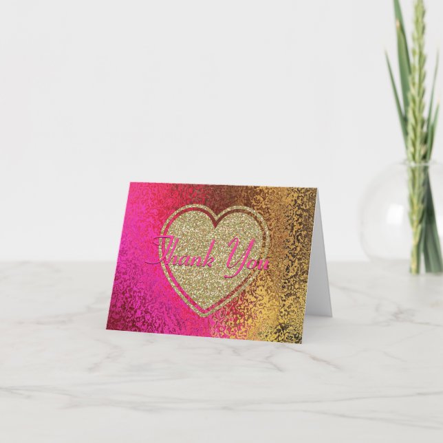 Cartão De Agradecimento Glitz Rosa E Dourado Obrigado (Frente)