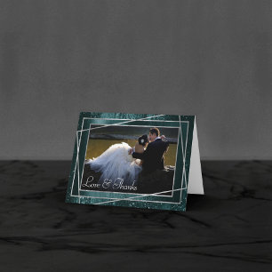 Cartão De Agradecimento Glitzy Foil Foto Metálica de Teal Faux