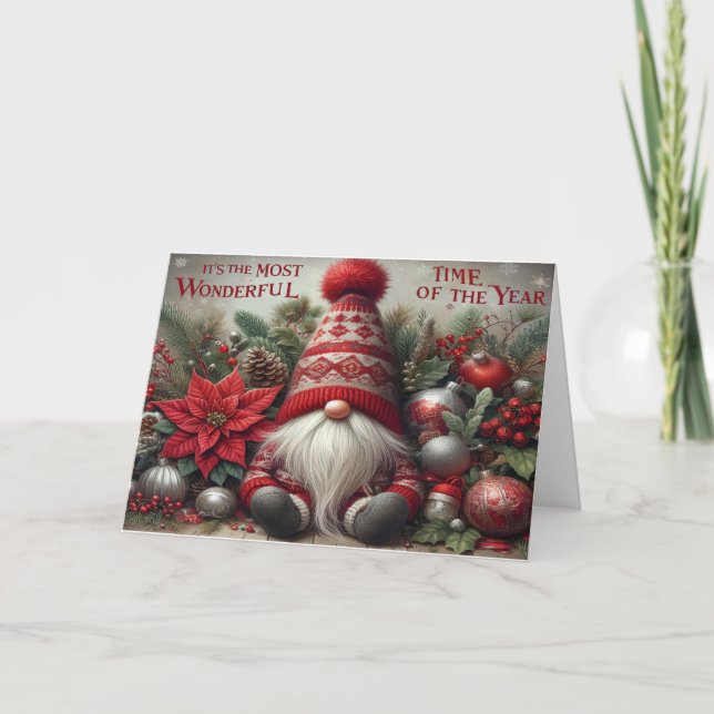 Cartão De Agradecimento Gnome for the Holidays Christmas Card (Frente)