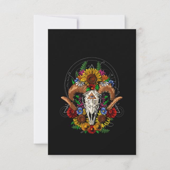 Cartão De Agradecimento Goat Skull Psychedelic Sunflower (Frente)