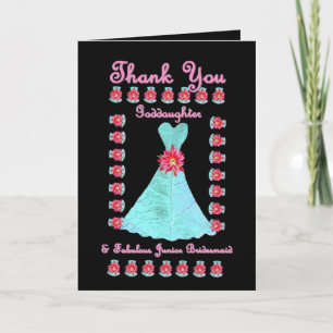 Cartão De Agradecimento GODDAUGHTER Junior Bridesmaid THANK YOU Blue Gown