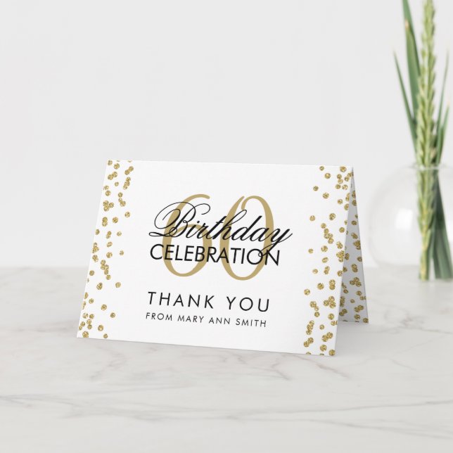 Cartão De Agradecimento Gold 60th Birthday Thank you Glitter Confetti (Frente)