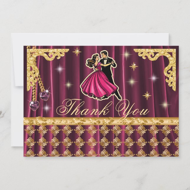 Cartão De Agradecimento Gold 70th Birthday Thank You with Dancers  (Frente)