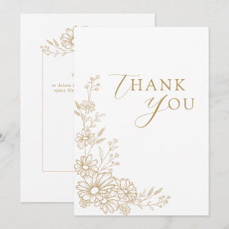 Cartão De Agradecimento Gold and White Botanical Daisy Garden Wedding