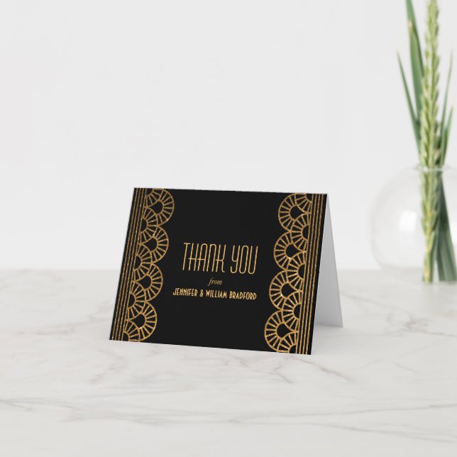 Cartão De Agradecimento Gold Art Deco Fan Wedding Photo Thank You Note (Frente)