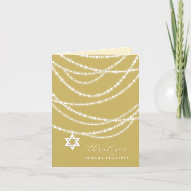 Cartão De Agradecimento Gold Bar Mitzvah Sparkles Star Of David Photo (Frente)