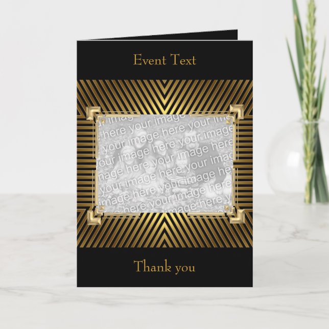 Cartão De Agradecimento Gold Black Photo Event or Thank you Card (Frente)