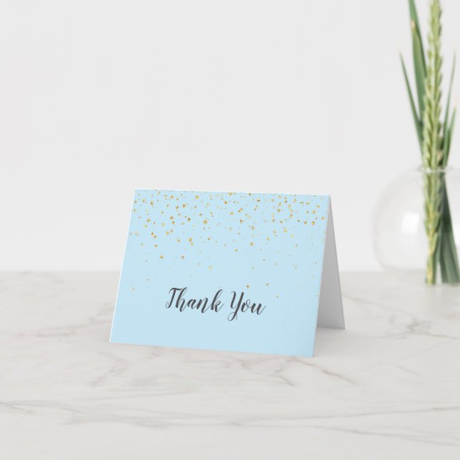 Cartão De Agradecimento Gold Confetti Blue Baby Shower Thank You Card (Frente)