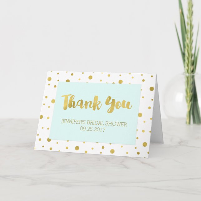 Cartão De Agradecimento Gold Confetti Light Blue Bridal Shower Thank You (Frente)