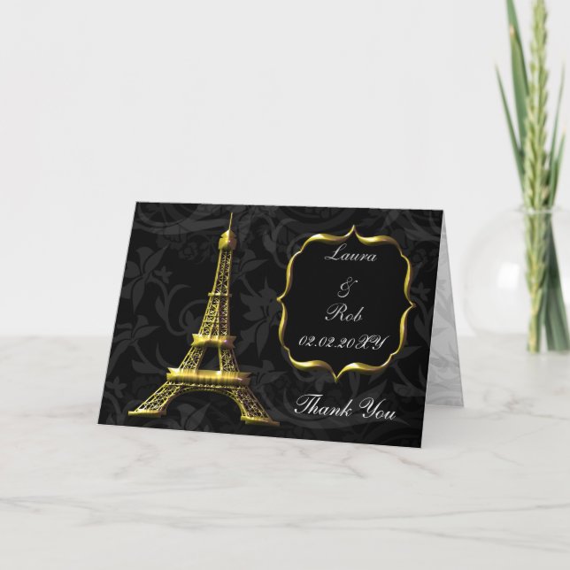 Cartão De Agradecimento Gold Eiffel tower French Wedding Thank You (Frente)