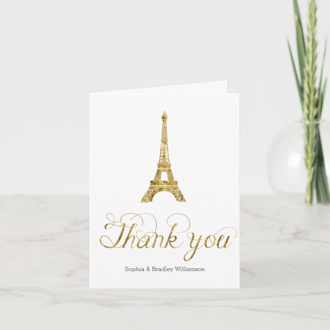 Cartão De Agradecimento Gold Eiffel Tower Thank you (Frente)