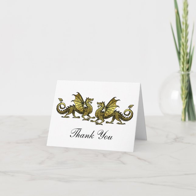 Cartão De Agradecimento Gold Elegant Dragons Thank You Card (Frente)