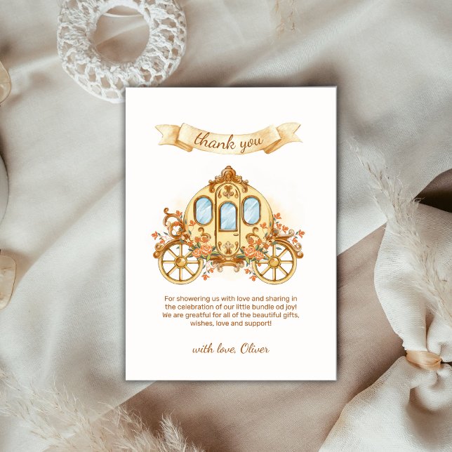 Cartão De Agradecimento Gold Elegant Flower Prince Carriage Baby Shower  (Gold Elegant Flower Prince Carriage Baby Shower Thank You Card)