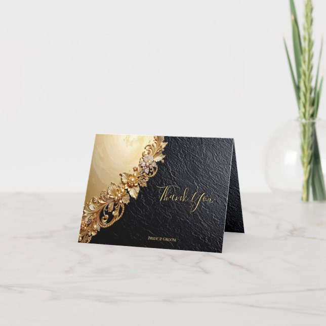 Cartão De Agradecimento Gold Floral Embellishments Thank You Card (Frente)