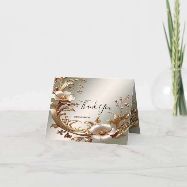 Cartão De Agradecimento Gold Floral Thank You Card (Frente)