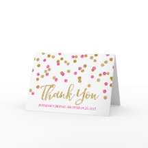 Gold Fuchsia Pink Confetti Bridal Shower Thank You