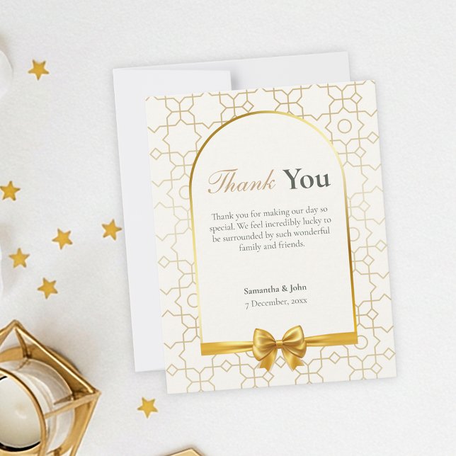 Cartão De Agradecimento Gold Geometric Arch Photo Wedding (Gold & Ivory Geometric Art Deco Wedding Thank You Card)