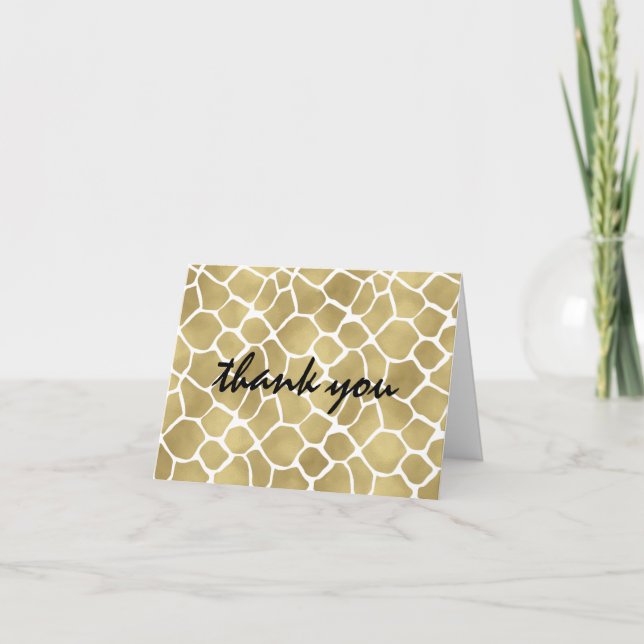 Cartão De Agradecimento Gold Giraffe Print Thank You (Frente)