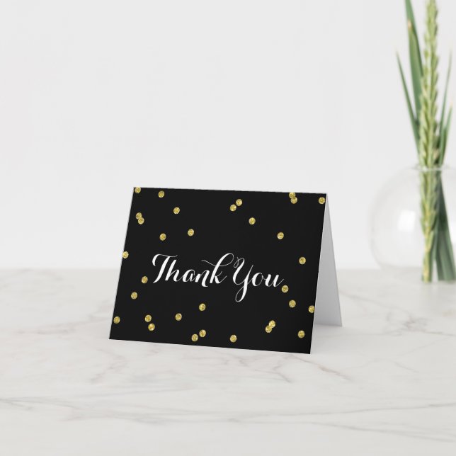 Cartão De Agradecimento Gold Glitter Black | Thank You Cards (Frente)