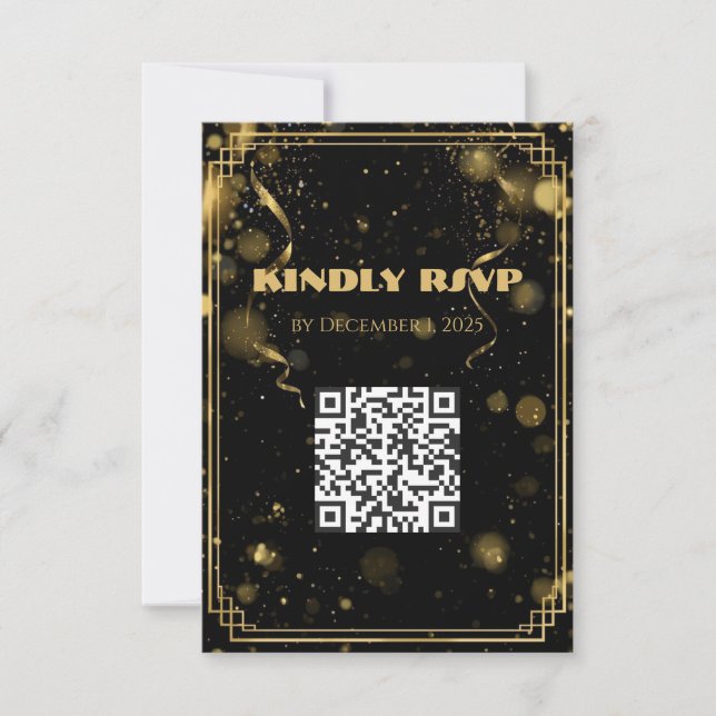 Cartão De Agradecimento Gold Glitter New Year’s Eve RSVP Card | Elegant (Frente)