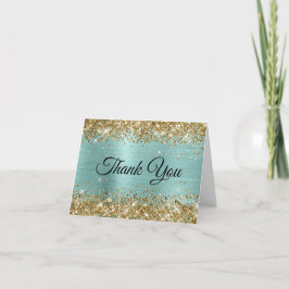 Cartão De Agradecimento Gold Glitter Pale Turquoise Foil