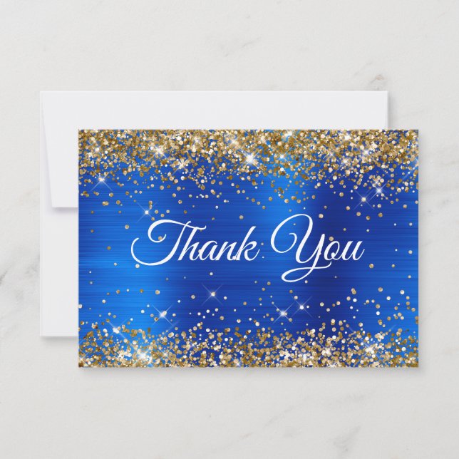 Cartão De Agradecimento Gold Glitter Royal Blue Foil 50th Birthday (Frente)