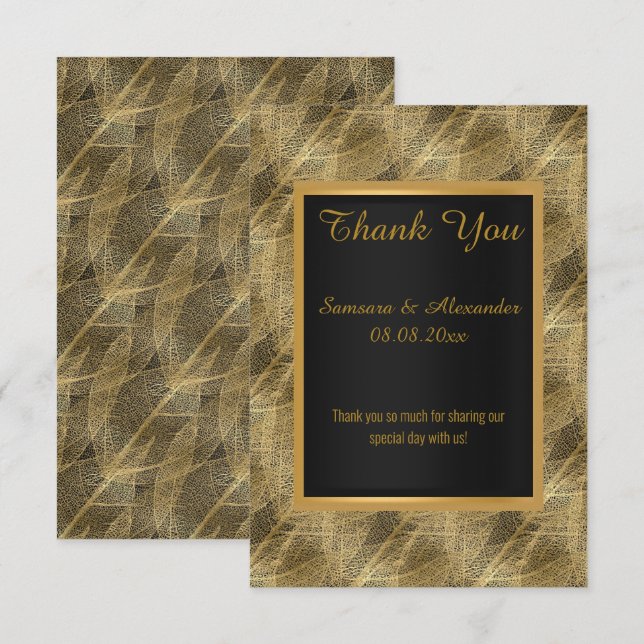 cartão de agradecimento GOLD LEAF BLACK BOTANICAL (Frente/Verso)