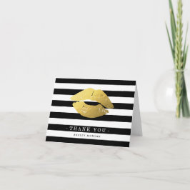 Cartão de Agradecimento Gold Lips Black White Stri