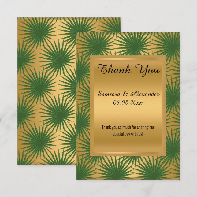 Cartão de agradecimento GOLD METÁLICO FERN VERDE (Frente/Verso)