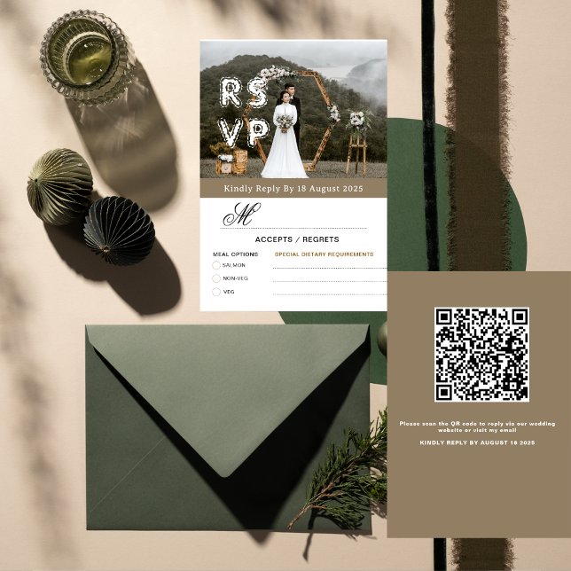 Cartão De Agradecimento Gold Modern Minimalist Photo & QR  Wedding RSVP  (Criador carregado)