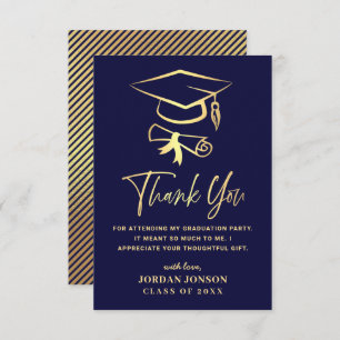 Cartão De Agradecimento Gold Navy Blue Modern Graduation