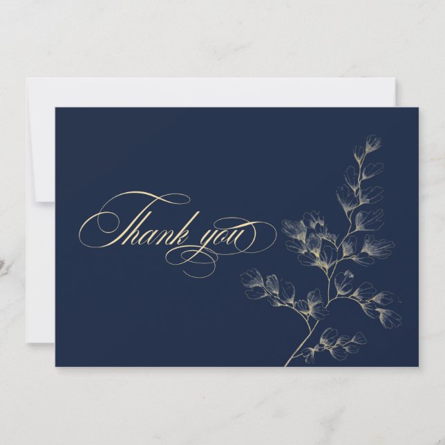 Cartão De Agradecimento Gold & Navy Wedding Thank You Card (Frente)