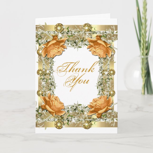 Cartão De Agradecimento Gold orange "thank you" wedding engagement (Frente)