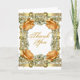 Cartão De Agradecimento Gold orange "thank you" wedding engagement