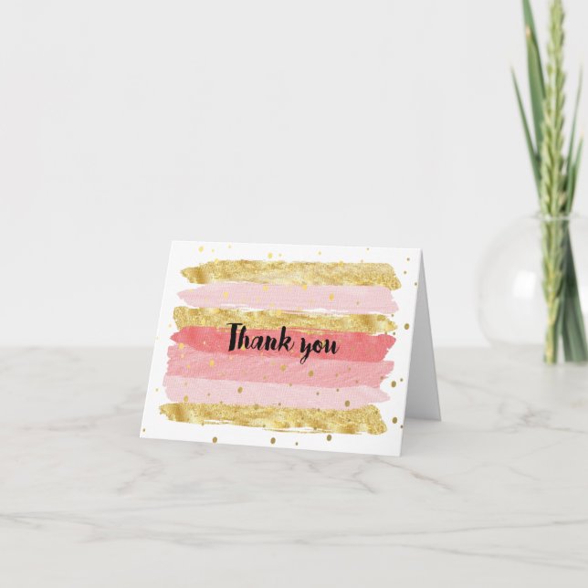 Cartão De Agradecimento Gold & Pink Thank you card (Frente)