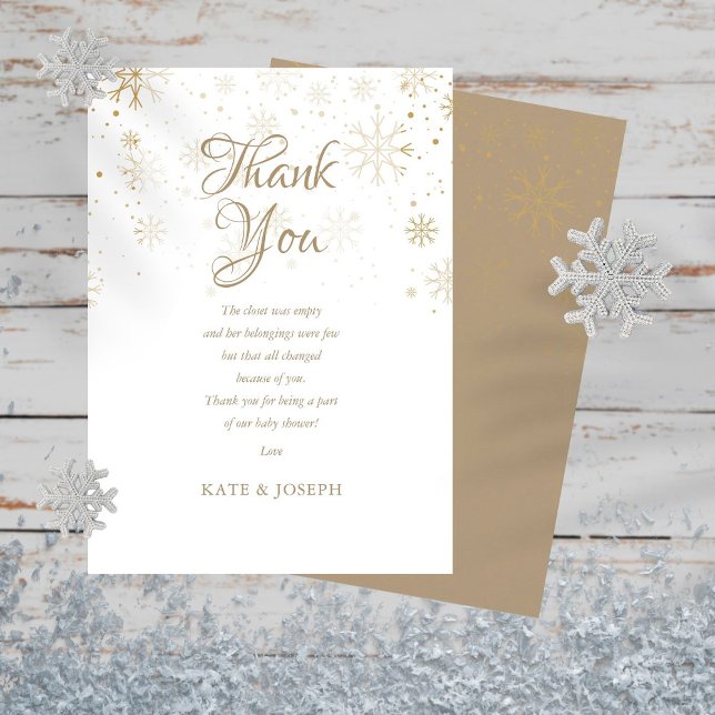Cartão De Agradecimento Gold Snowflakes Baby Shower Thank You Poem (Criador carregado)