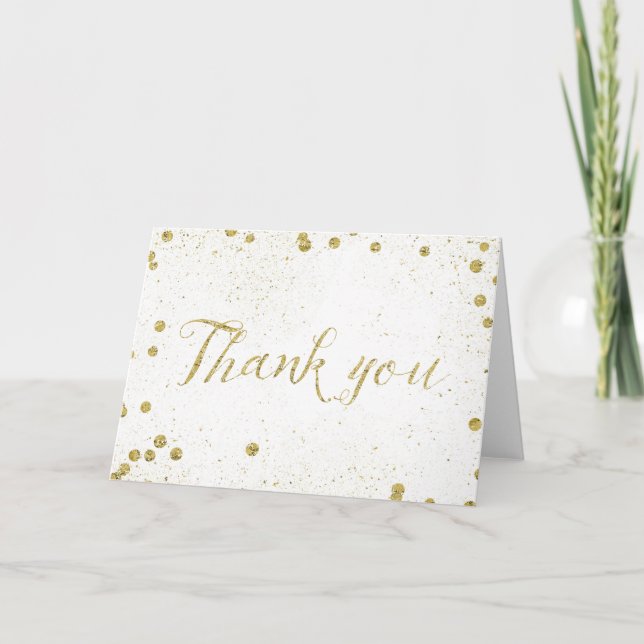 Cartão De Agradecimento Gold Sparkle Confetti Dots Thank You (Frente)