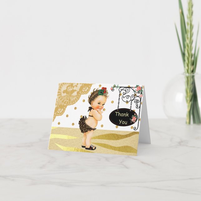 Cartão De Agradecimento Gold Sparkle Zebra Print Baby Shower Thank You (Frente)