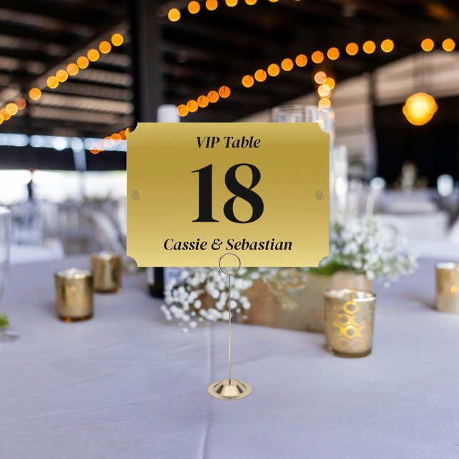 Cartão De Agradecimento Gold Theater Seat Style Wedding VIP Table Number (Wedding table numbers styled after seat plaques at classic concert venues.)