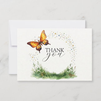 Cartão De Agradecimento Golden Butterfly in a Magical Meadow