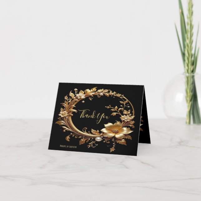 Cartão De Agradecimento Golden Floral Ornate Frame Thank You Card (Frente)
