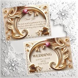 Cartão De Agradecimento Golden Ivory Baroque Asymmetric Crescent Wedding