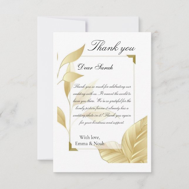 Cartão De Agradecimento Golden Leaves Flat Thank You Card (Frente)