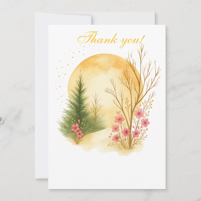 Cartão De Agradecimento Golden Moon Winter Floral Thank You Card (Frente)