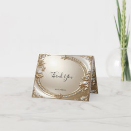 Cartão De Agradecimento Golden Ornate Frame with Pearls Thank You Card