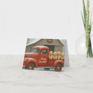 Cartão De Agradecimento Golden Retriever Puppies in Truck Christmas Card