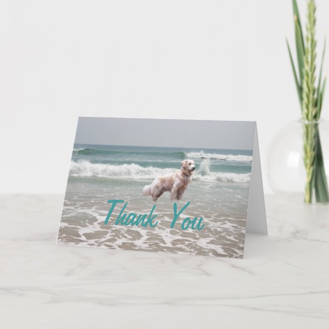 Cartão De Agradecimento Golden Retriever Thank You Card Ocean (Frente)