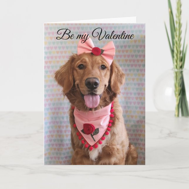 Cartão De Agradecimento Golden Retriever Valentine's Day greeting card (Frente)